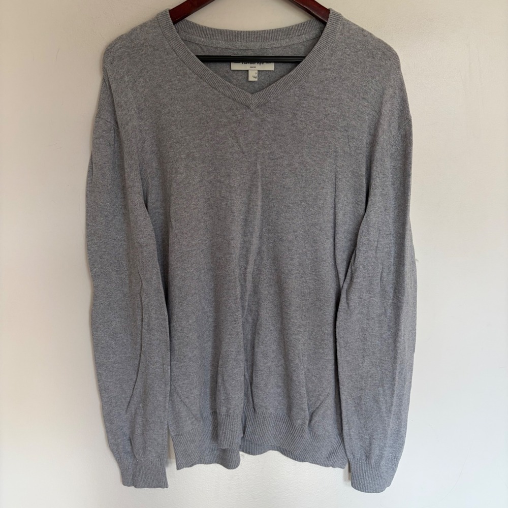 Hawker Rye Mens V-Neck Sweater Light Grey Cotton Cashmere Blend MS10016 Large